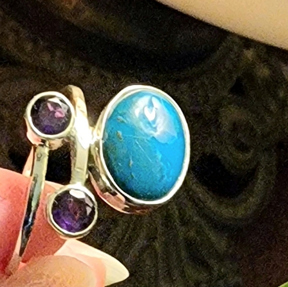 Unknown Jewelry - COPY - 🦚  925 SS Azurite Chrysocolla & Amethyst Ring